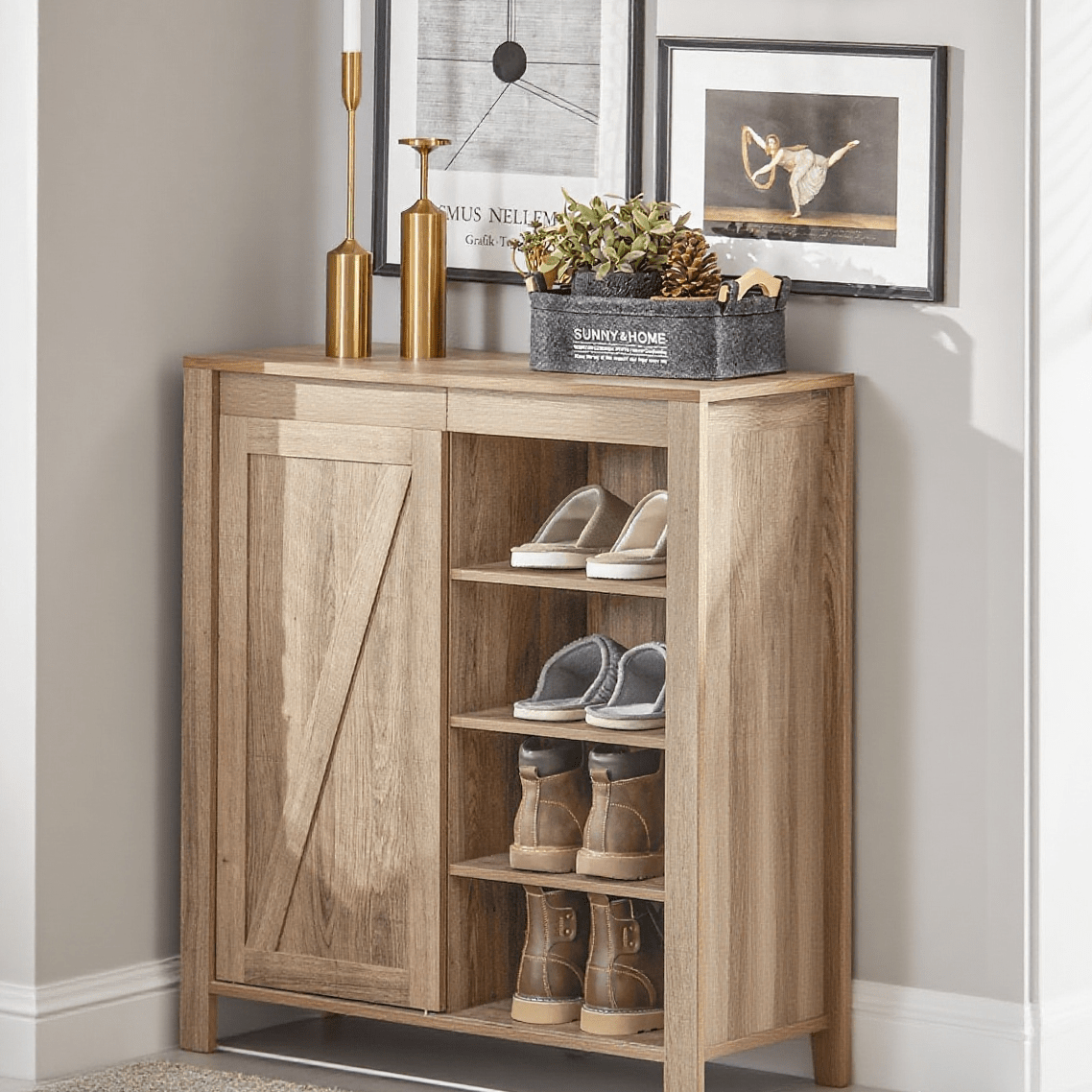 Schuifdeur Kast – Dressoir – Schoenenkast – Opbergkast – Kast Met Schuifdeur – Industrieel Design – Ruimtebesparend – 80x35x92 cm – Metaal En MDF