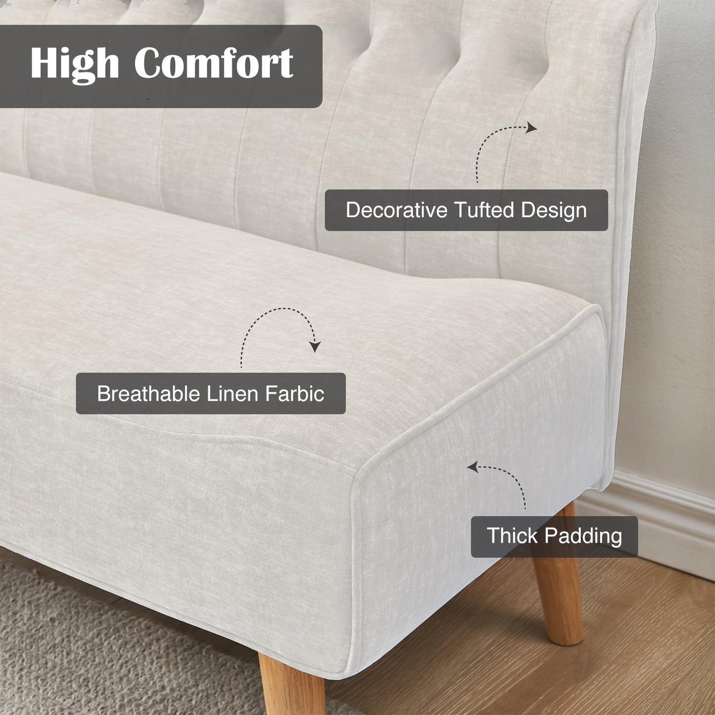 2-Zits Bank – Loveseat – Slaapbank – Sofa – Zitbank – Geheugenfoam Kussens – Compact Ontwerp Voor Kleine Ruimtes – Beige Linnenlook
