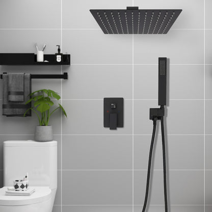 Regendouche – Regenval Douche – Doucheset – Douchekop – Douchekolom – Mat Zwart – 30 cm Hoofddouche – RVS en Messing