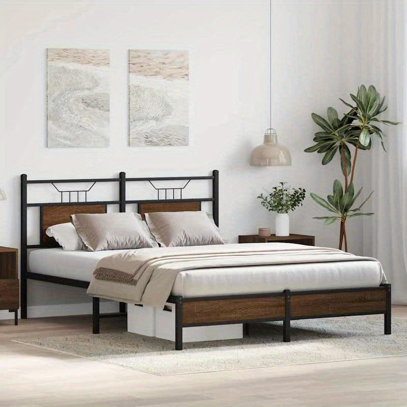 Houten Bedframe – Bed Frame – Slaapbed – Bedbank – Ledikant – Zwart-Wit Design – 150x200 cm – Kunststof Hout – Eenvoudige Montage