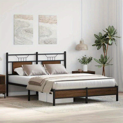 Houten Bedframe – Bed Frame – Slaapbed – Bedbank – Ledikant – Zwart-Wit Design – 150x200 cm – Kunststof Hout – Eenvoudige Montage