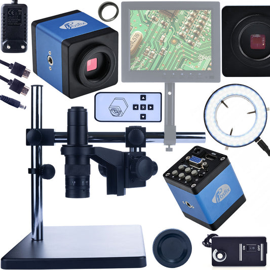 Professionele Digitale Microscoop met Verstelbare Arm 0.5X PZRR - Blauwe HDMI/VGA Camera + Verstelbare Standaard + LED Ringlamp - Ideaal voor Soldeerwerk, PCB Inspectie en Precisie Reparaties