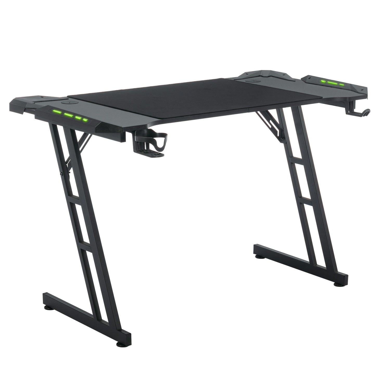 Gaming Tafel – Gaming Bureau – Computertafel – Werktafel – Esstafel – Verstelbare Hoogte – LED-Verlichting – Kabelmanagement – Hoofdtelefoonhouder – Bekerhouder – Carbon Fiber Blad – 120 cm