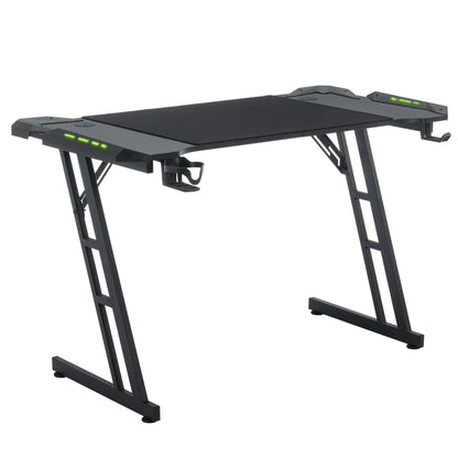 Gaming Tafel – Gaming Bureau – Computertafel – Werktafel – Esstafel – Verstelbare Hoogte – LED-Verlichting – Kabelmanagement – Hoofdtelefoonhouder – Bekerhouder – Carbon Fiber Blad – 120 cm