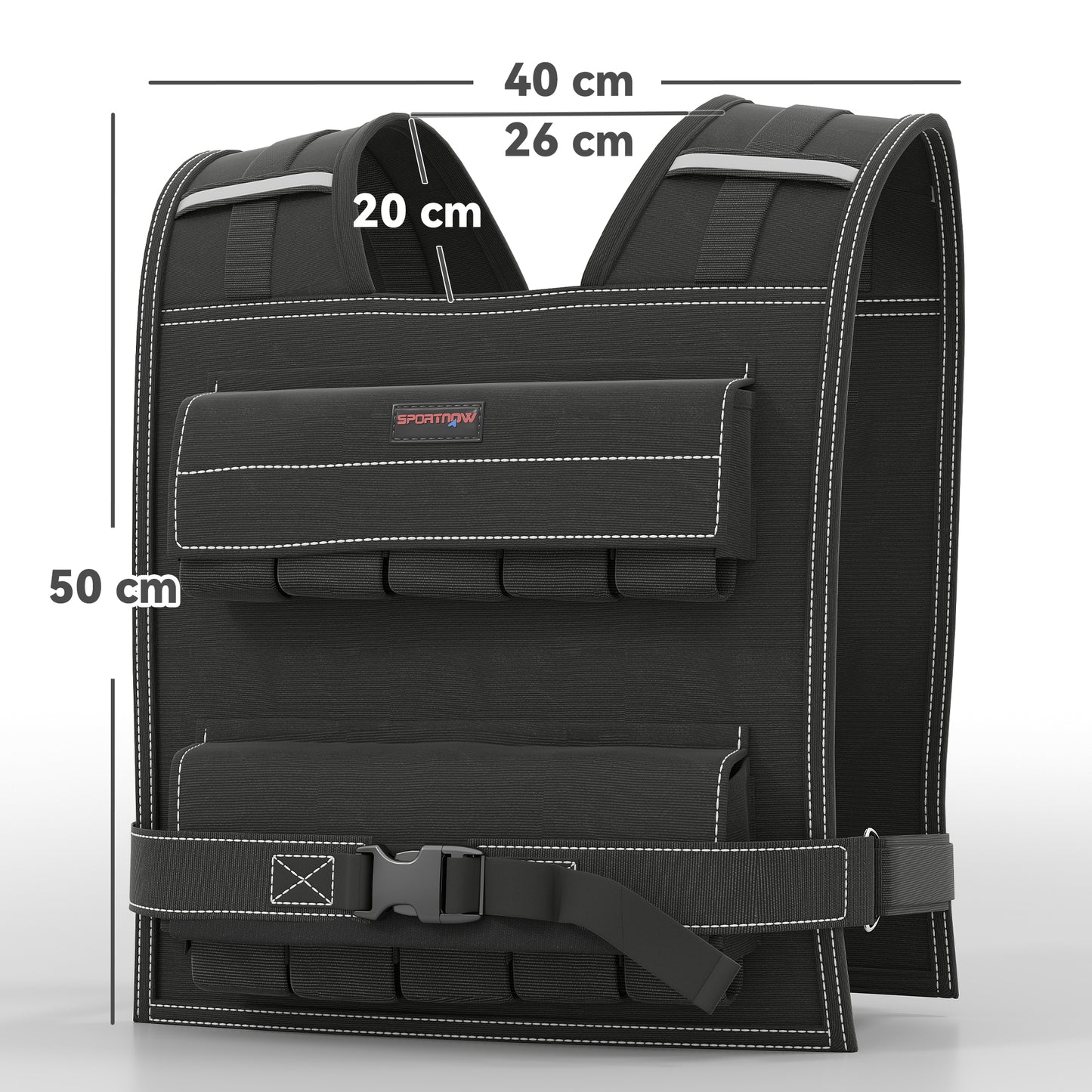 Gewichtsvest – Gewichtsvestje – Verstelbare Gewichtsvest – Trainingsvest – Weerstandsvest – Verstelbaar Tot 20 Kg – Reflecterende Strips – Zwart