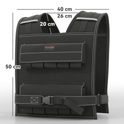 Gewichtsvest – Gewichtsvestje – Verstelbare Gewichtsvest – Trainingsvest – Weerstandsvest – Verstelbaar Tot 20 Kg – Reflecterende Strips – Zwart