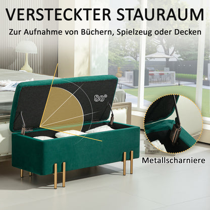 Opbergbank – Zithoekbank – Opbergbank – Kistbank – Gestoffeerde Bank – Groen – Rubberen Hout Frame – Met Foam Vulling – 100x40x42 cm – Met Metaalpoten
