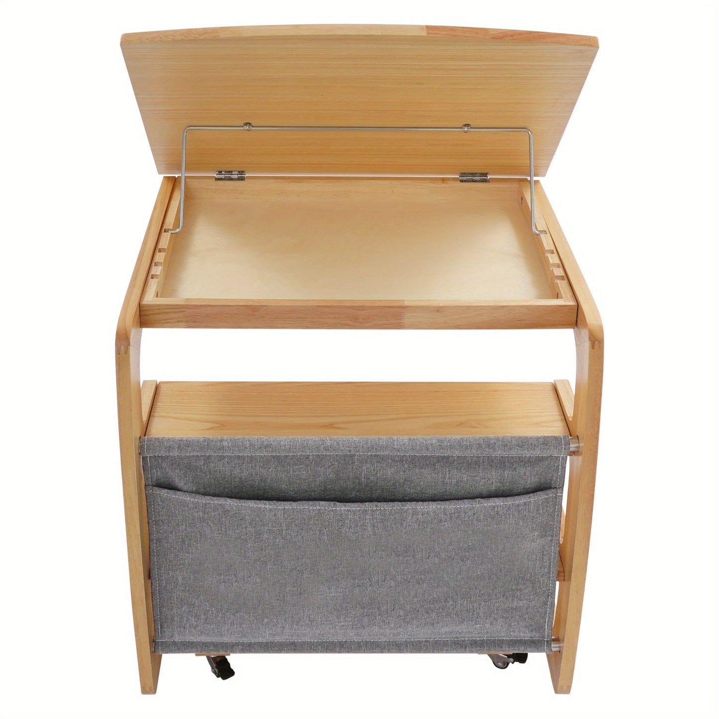 TOOL1SHOOO Modern C-Shaped Pulley Side Table with Lockable Castors, 4-Tier Storage Shelf & Adjustable Tabletop - Heavy-Duty Wooden Mobile Cart with Smooth-Glide Mechanism, Space-Saving Design for Living Room, Bedroom, Home Of
