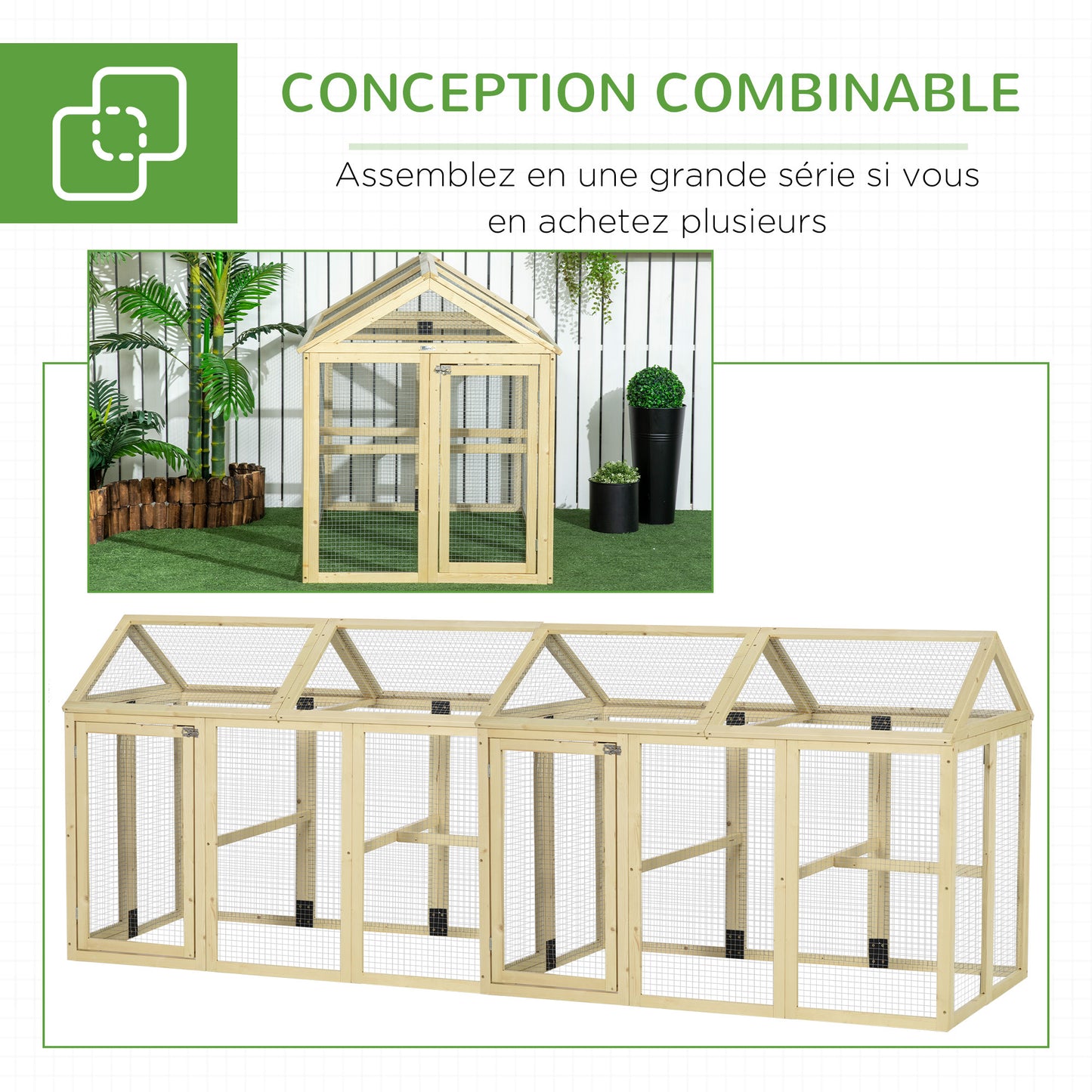 Kippenren Hennenhok Kippenkooi Kippenhok Kippenslaaphok – Houten Kippenrennen Natuurlijke Kleur – Ruimte 140x88,5x106 cm – Veilig Met Lockbare Deuren