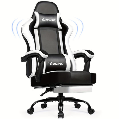 Gronfont Gaming Chair, Ergonomic Gaming Chair, Gaming Armchair with Footrest, Adjustable Lumbar Cushion, Headrest, Height-Adjustable and Rotatable, PC Chair, Gaming Chair 150 Kg, Black, Grey, White