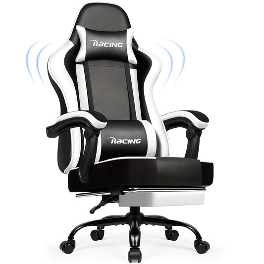 Gronfont Gaming Chair With Footrest, Ergonomic Gaming Chair, Gaming Armchair With Adjustable Lumbar Pillow, Headrest, Height Adjustable And Swivel, PC Chair, Gaming Chair 150 Kg, Black, Perfect Christmas Gift For Gamers & Hom
