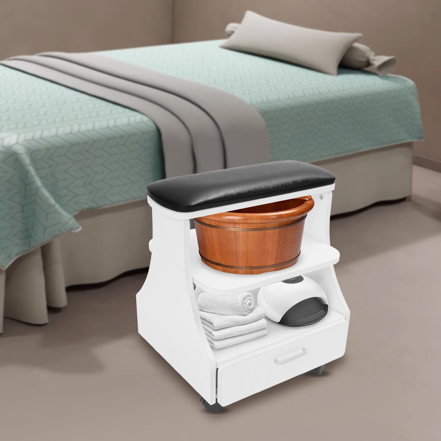 Nagelwagen – Salonwagen – Kappers Trolley – Beauty Trolley – Pedicurewagen – 3 Lagen Opbergniveaus – Stevig MDF Met Melamine Afwerking – 4 Zwenkwieltjes Met Remmen