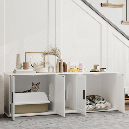 Large Cat Litter Cabinet House with Door Partition & Litter Box - Spacious Multi-Level Design with Ventilation System, Odor-Resistant Durable Construction, Modern White Cat Toilet for Large Cats - Easy-Clean Privacy Space for