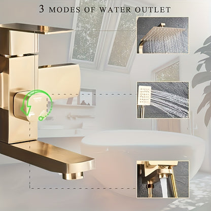 Douche Systeem – Douchekolom – Douchepaneel – Doucheplank – Wanddouche – Geborsteld Goud – Stevig Metaal – Ingebouwde Kraan