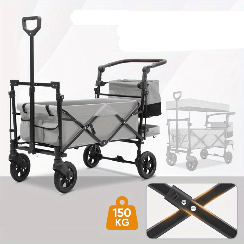 Opvouwbare Bolderkar – Trolley – Transportkar – Winkelwagen – Tuinkar – 100 kg Draagvermogen – Oxford Nylon Doek – Grijs-Zwart - QUORE