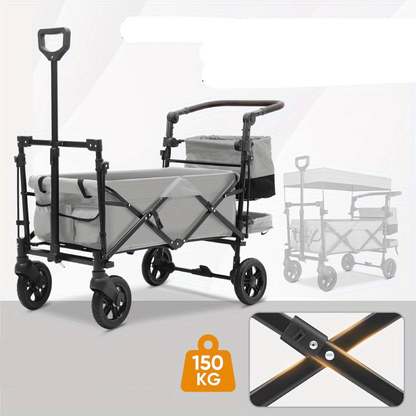 Opvouwbare Bolderkar – Trolley – Transportkar – Winkelwagen – Tuinkar – 100 kg Draagvermogen – Oxford Nylon Doek – Grijs-Zwart - QUORE