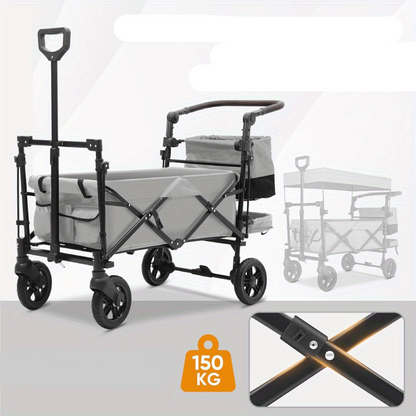 Opvouwbare Bolderkar – Bolderwagen – Kinderkar – Transportwagen – Opvouwbaar – Shock-Absorberende Wielen – UPF50+ Zonwering