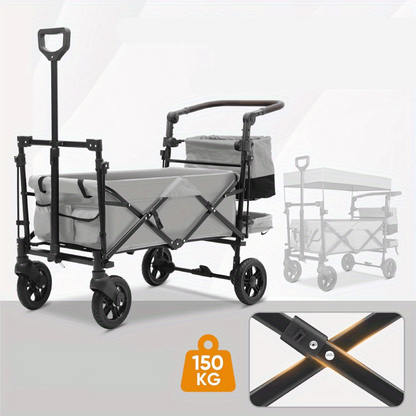 Trolley – Opvouwbare Boodschappentrolley – Steekwagen – Transportwagen – Vouwwagen – 100 kg Draagkracht – Schokabsorberende Geremde Wielen – Grijs - QUORE