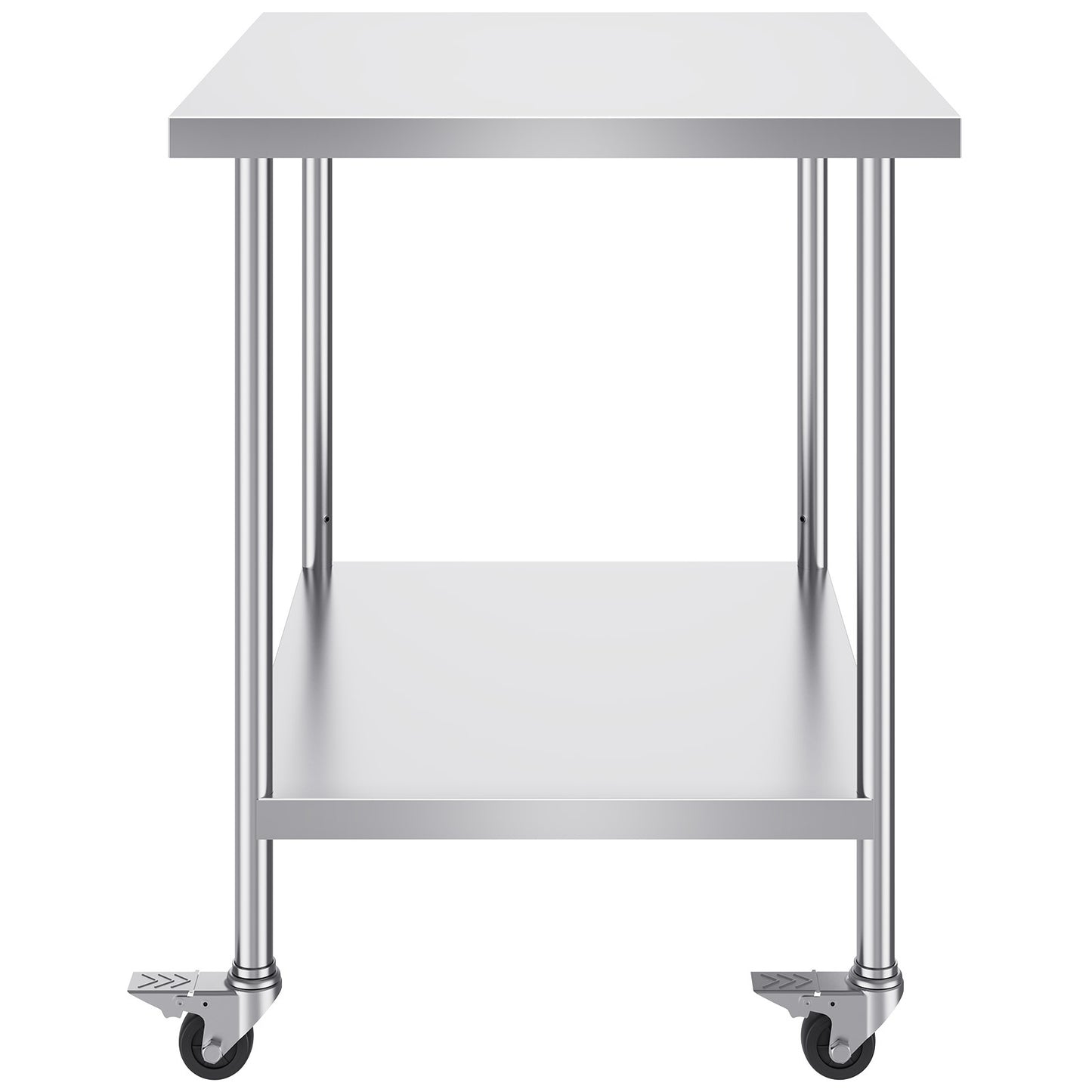 Roestvrijstalen Werktafel – Keukentafel – Werkbank – RVS Tafel – Industrieel Werkblad – 30x46x97 cm – 4 Zwenkwielen Met Rem – 3 Verstelbare Opbergplanken