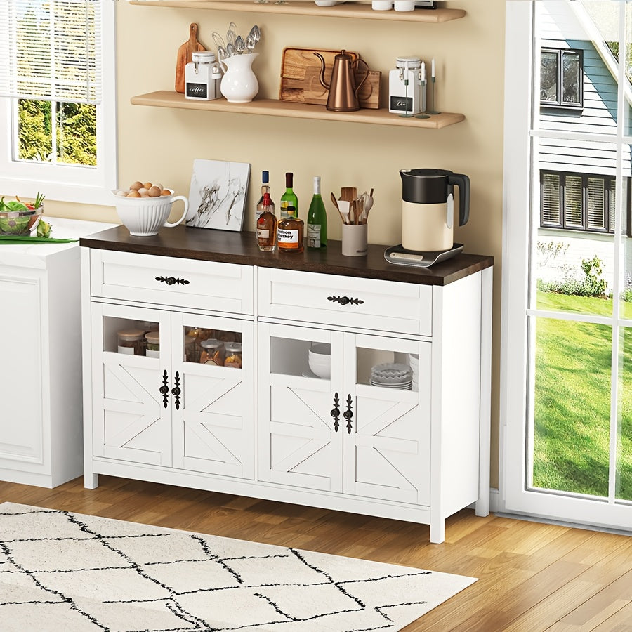 Dressoirkast – Sideboard – Opbergkast – Buffetkast – Kastenmeubel – Wit – 140 cm lang – Bamboe – Duurzaam – 4 Deuren – 2 Lades – Modern – Minimalistisch – Multifunctioneel