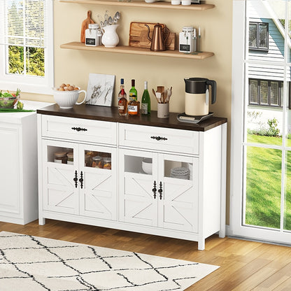 Dressoirkast – Sideboard – Opbergkast – Buffetkast – Kastenmeubel – Wit – 140 cm lang – Bamboe – Duurzaam – 4 Deuren – 2 Lades – Modern – Minimalistisch – Multifunctioneel