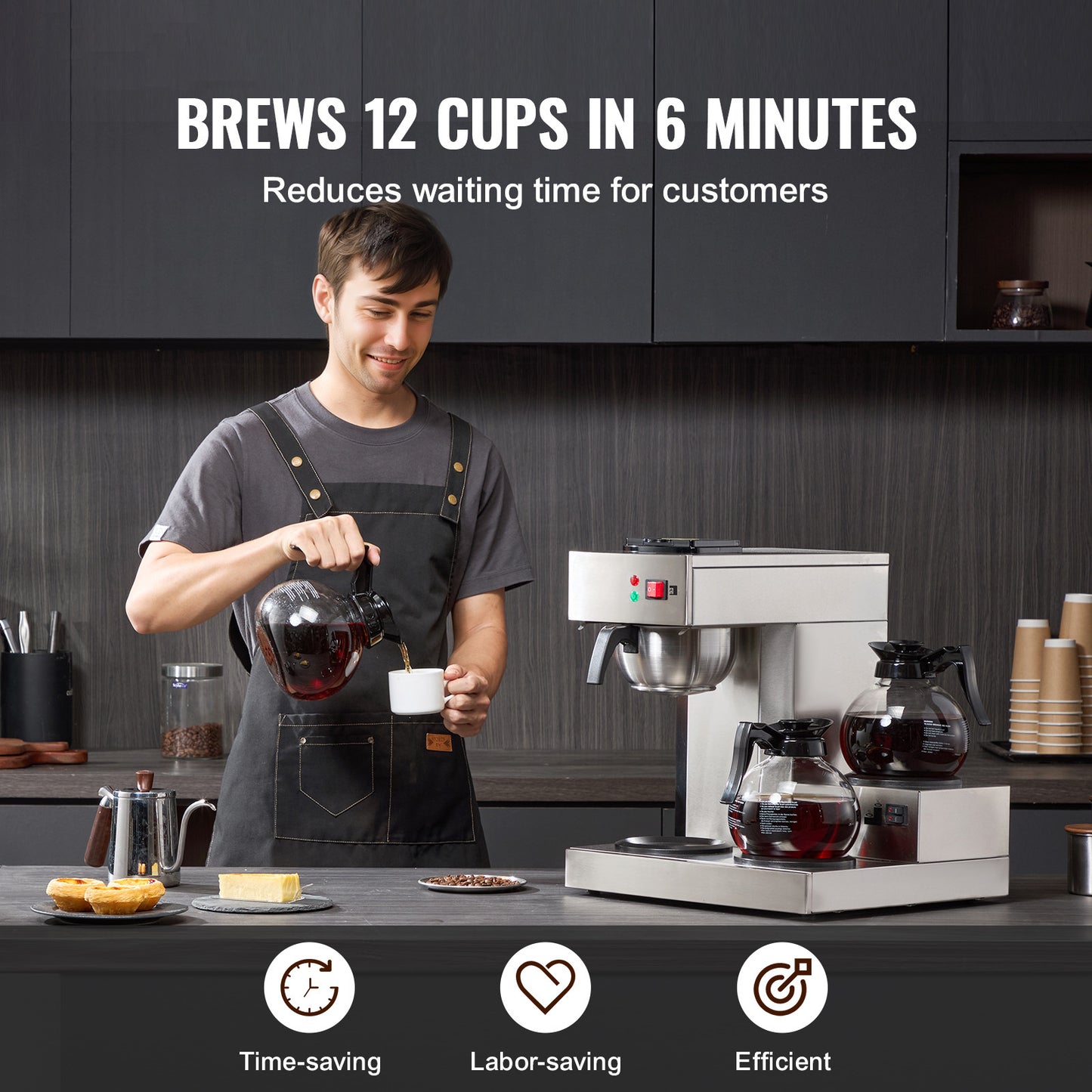 Filterkoffiezetapparaat – Koffiemachine – Drip Koffiezetter – Koffiezetter – Filtermachine – 12 Kopjes Capaciteit – 3 Glazen Kannen Met Warmhoudplaat