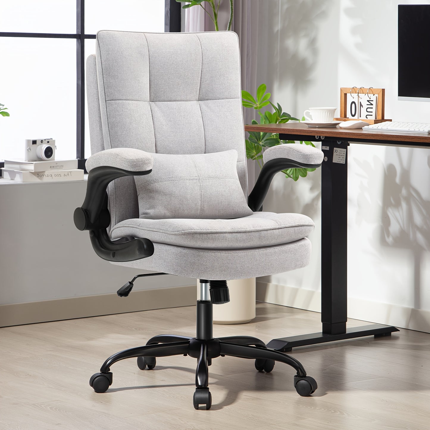 Ergonomische Bureaustoel – Bureaustoel – Werkstoel – Computerstoel – Bureaukruk – XXL Breed Zitvlak – Metalen Frame – Hoge Rugleuning – Lendensteun – Grijs S