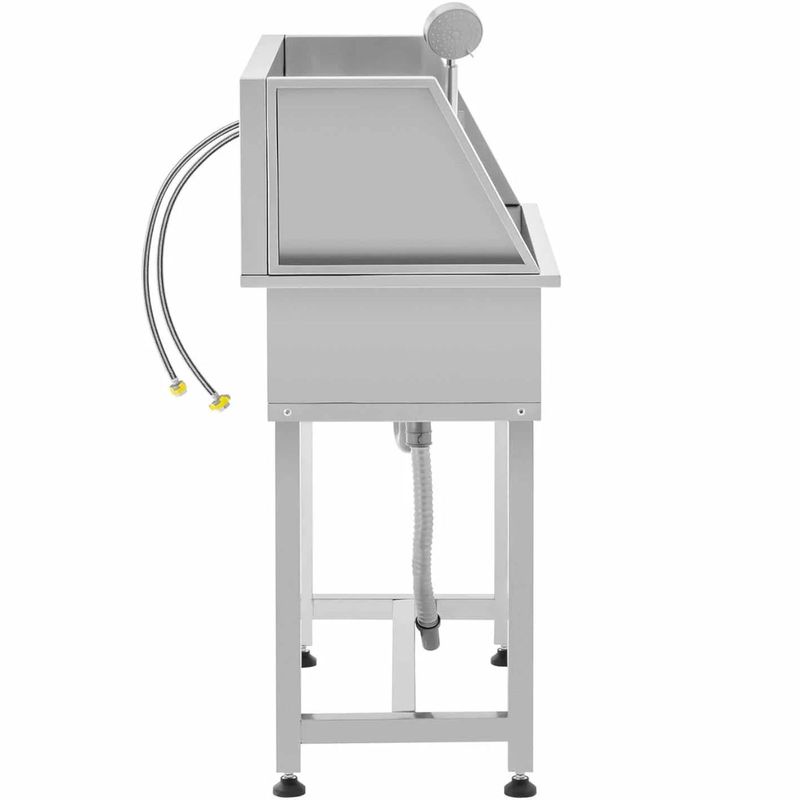 Hondenbadkuipje – Hondenwasbak – Dierenwasbak – Trimsalon Badkuip – Hondenverzorgingsbad – RVS Badkuip – 85 x 48 x 118 cm – Inclusief Douchekop en Thermostaatkraan