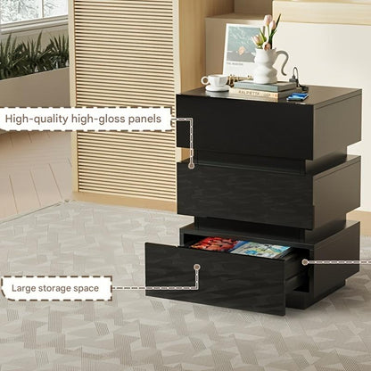 Nachtkastje – Bedside Table – Slaapkamerkastje – Dressoir – Opbergkastje – 3 Lades – Compact en Stevig Hout
