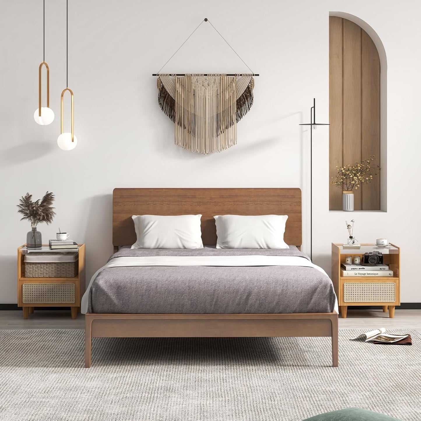 Nachtkastje – Nachtkastjes – Bijzettafel – Bedtafel – Ladekastje – Bamboe Met Rotan – Verstopte Opbergruimte – Natuurlijk Hout