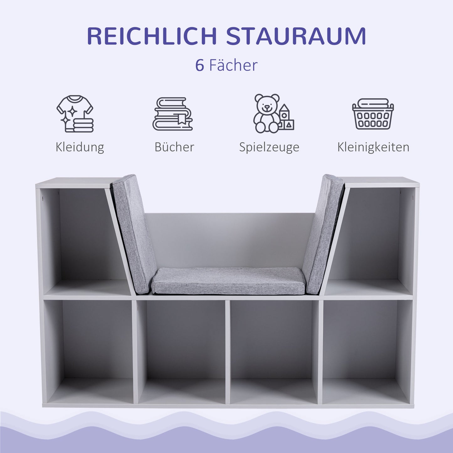 Kinderplank – Opbergrek – Zitbank – Opbergmeubel – Kinderzitje – 2-in-1 Kinderplank Grijs – Ruime Opbergruimte – Comfortabele Bekleding