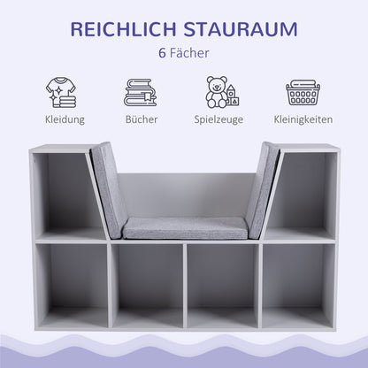 Kinderplank – Opbergrek – Zitbank – Opbergmeubel – Kinderzitje – 2-in-1 Kinderplank Grijs – Ruime Opbergruimte – Comfortabele Bekleding