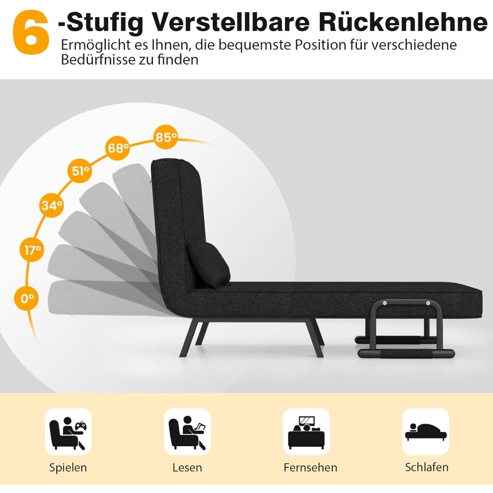 4-in-1 Slaapbank – Opvouwbare Bank – Relaxstoel – Ligstoel – Eenpersoonsbed – Verstelbare Rugleuning – Linnen Bekleding – Compact & Multifunctioneel