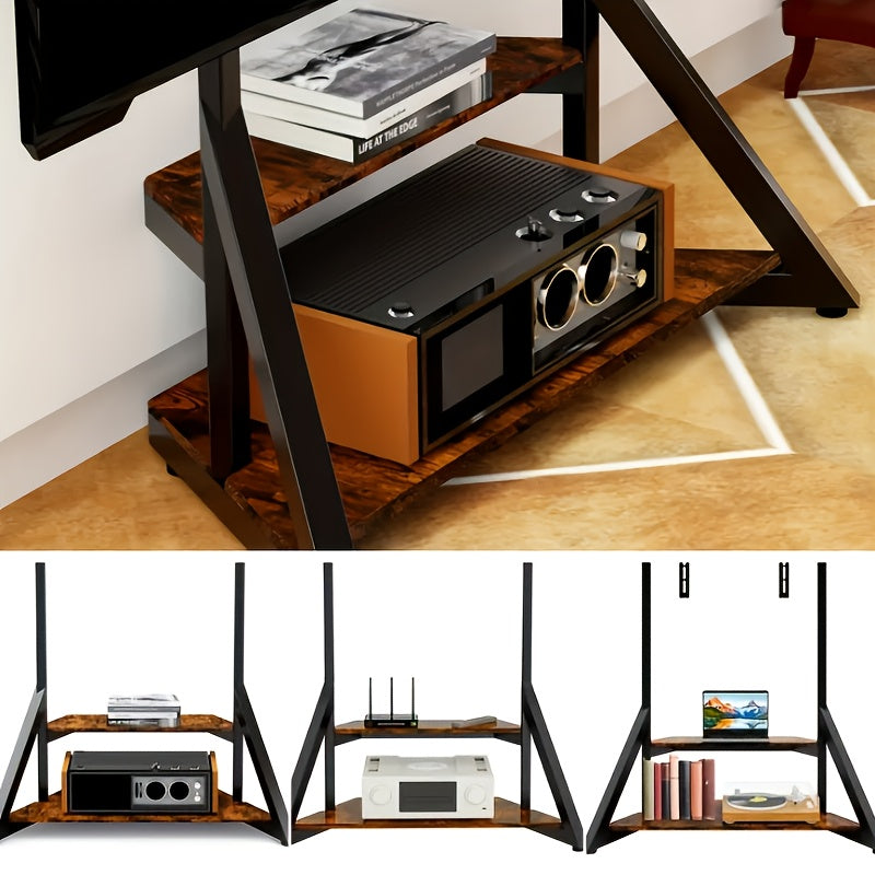 Verstelbare Vloerstaande TV-standaard – TV-Meubel – TV-Statief – Vloerhouder – TV-Beugel – Industriële Stijl – Verstelbare Hoogte 138-168 cm – Stevig Metalen Frame Met Houten Planken