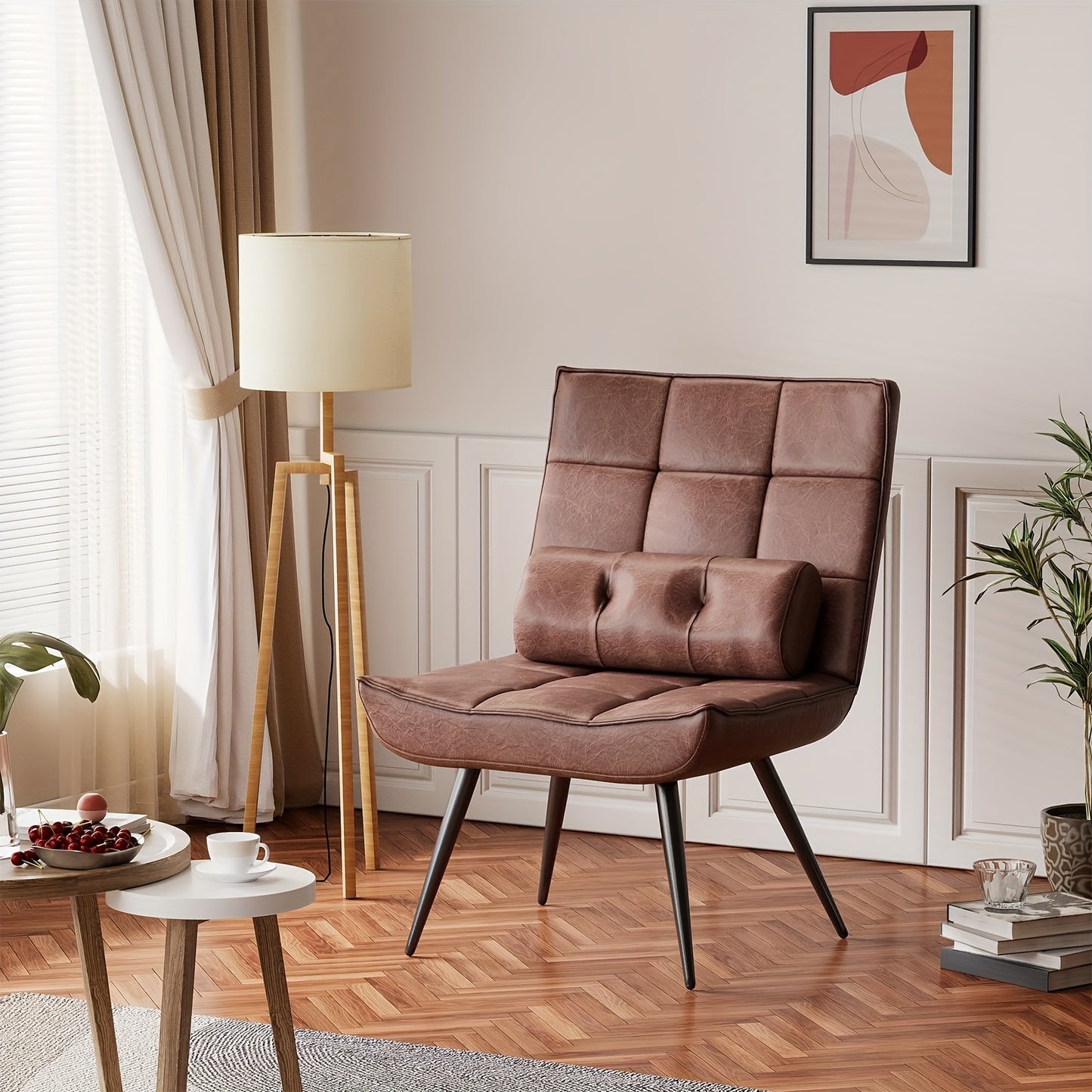 Loungefauteuil – Loungestoel – Relaxfauteuil – Fauteuil – Zithoekstoel – Verstelbare Rugleuning – Ergonomische Lendensteun – Memory Foam – Bruin Rood