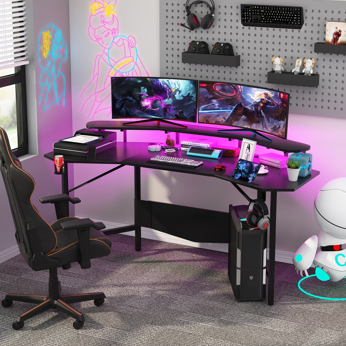 Gaming Bureau – Gamingbureau – Game Desk – Computer Tafel – Gaming Tafel – Met Bekerhouder & Hoofdtelefoonhaak – Stevig MDF Metalen Constructie – Minimaal 27 Inch Hoogte