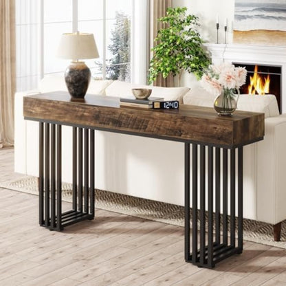 Narrow Console Table – Smalle Sidetable – Haltafel – Wandtafel – Entreetafel – Industrieel Metaal Frame – Houten Vintage Blad 140 cm Bruin