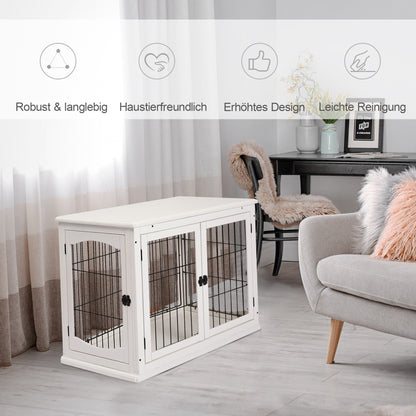 Honden Transportbox – Hondenbench – Hondenkooi – Hondenmand – Dierentransportbox – MDF Hout & IJzerdraad – 58,5x81x66 cm – Wit