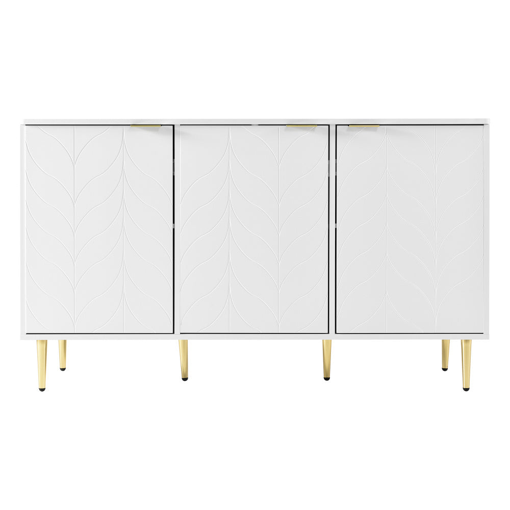 Dressoir – Ladekast – Opbergkast – Buffetkast – Kast – Modern Design – 127x45x75 cm – MDF Hout – Goudkleurige Accenten – Witte Afwerking – 6 Compartimenten – Afgeronde Hoeken