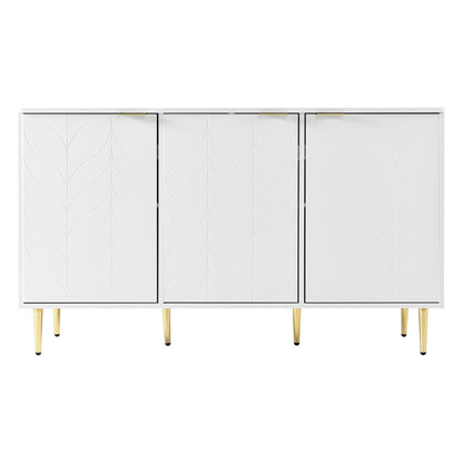 Dressoir – Ladekast – Opbergkast – Buffetkast – Kast – Modern Design – 127x45x75 cm – MDF Hout – Goudkleurige Accenten – Witte Afwerking – 6 Compartimenten – Afgeronde Hoeken