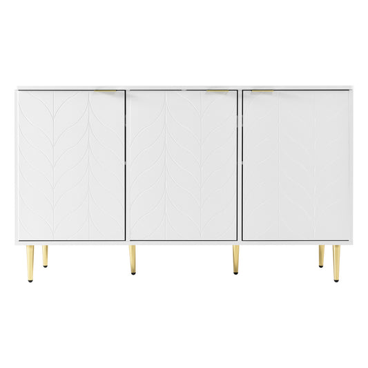 Dressoir – Ladekast – Opbergkast – Buffetkast – Kast – Modern Design – 127x45x75 cm – MDF Hout – Goudkleurige Accenten – Witte Afwerking – 6 Compartimenten – Afgeronde Hoeken