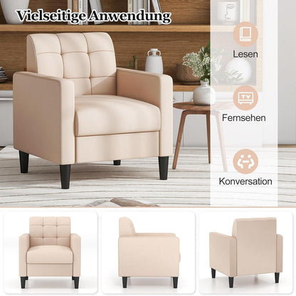 Velvet Fauteuil – Relaxstoel – Lounge Stoel – Armstoel – Leunstoel – Mid-Century Design – Zachte Velvet Bekleding – Stevige Houten Poten – Beige