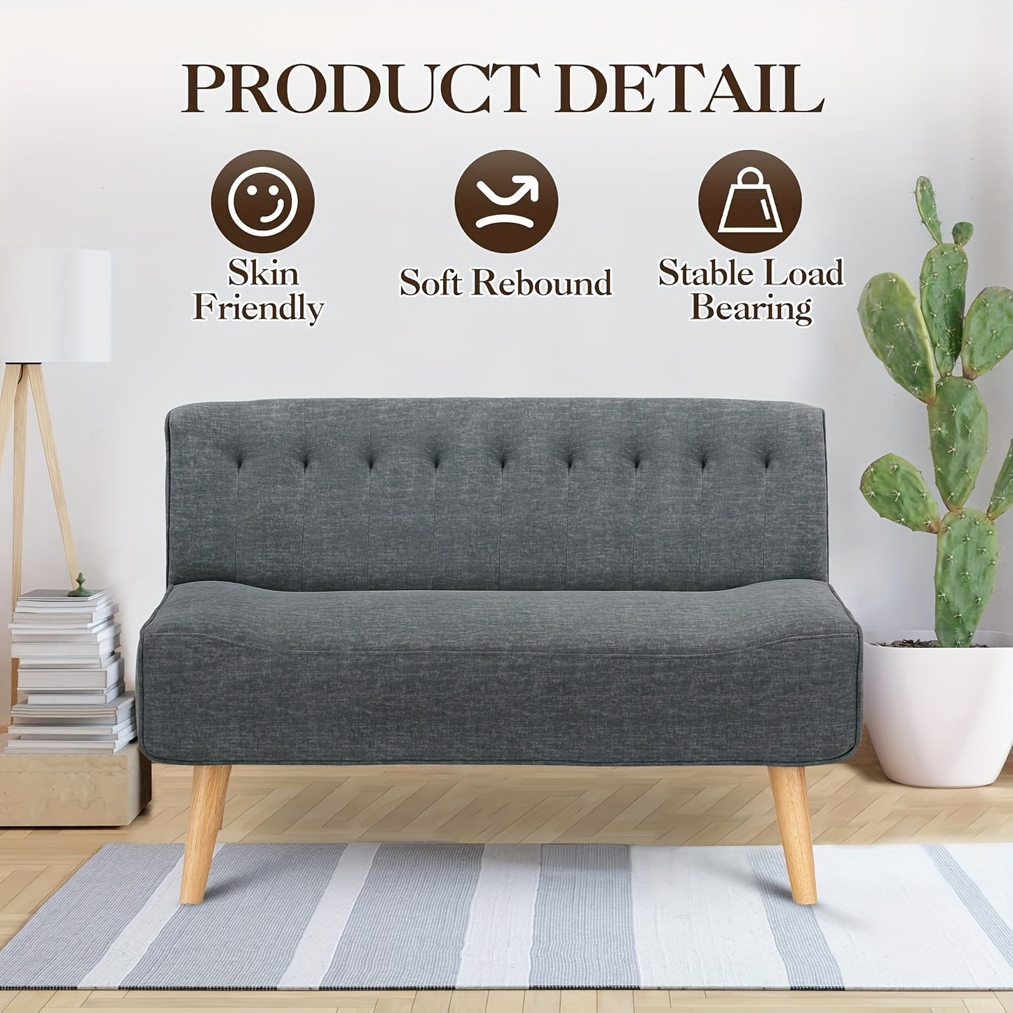 2-Zitsbank – Tweezitsbank – Sofa – Loveseat – Compact Bank – Modern Grijs – Houten Poten – Compact Formaat voor Kleine Ruimtes