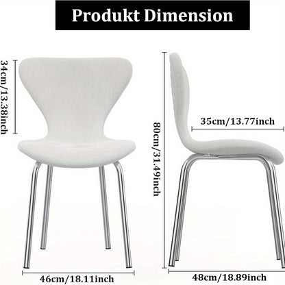 Set van 2 Velvet Eetkamerstoelen – Gestoffeerde Lounge- en Receptiestoelen met Ergonomische Rugleuning en Metalen Poten – Witte Keuken- en Woonkamerstoelen