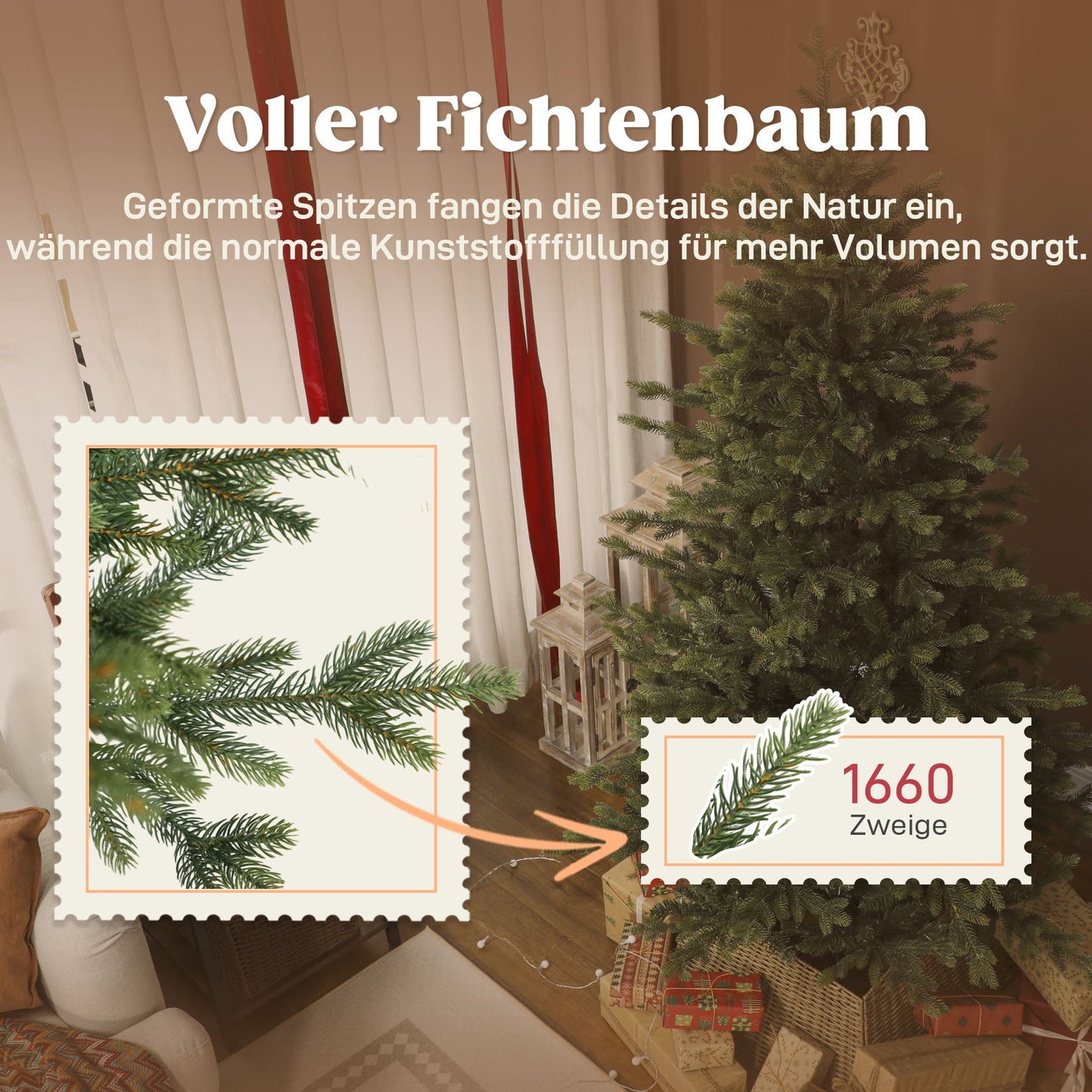 Kunstkerstboom – Kunstboom – Nepkerstboom – Weihnachtsbaum – Kerstversiering – Realistische Takken – Stevige Metalen Standaard – Gemakkelijk te Monteren – Groen