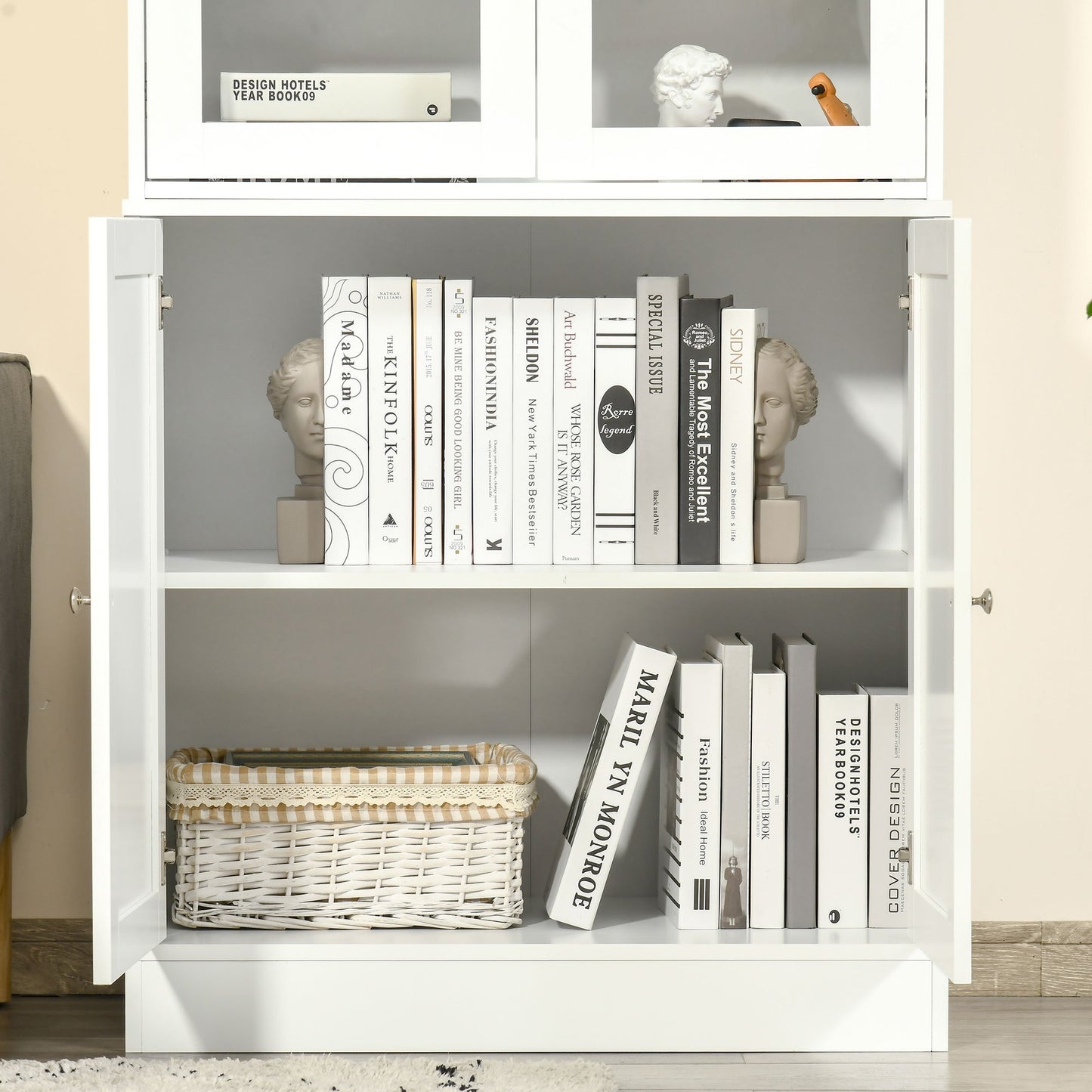 Vitrinekast – Boekenkast – Opbergkast – Glazen Kast – Dressoir – Wit – 178,5 cm Hoog – MDF Met Gehard Glas