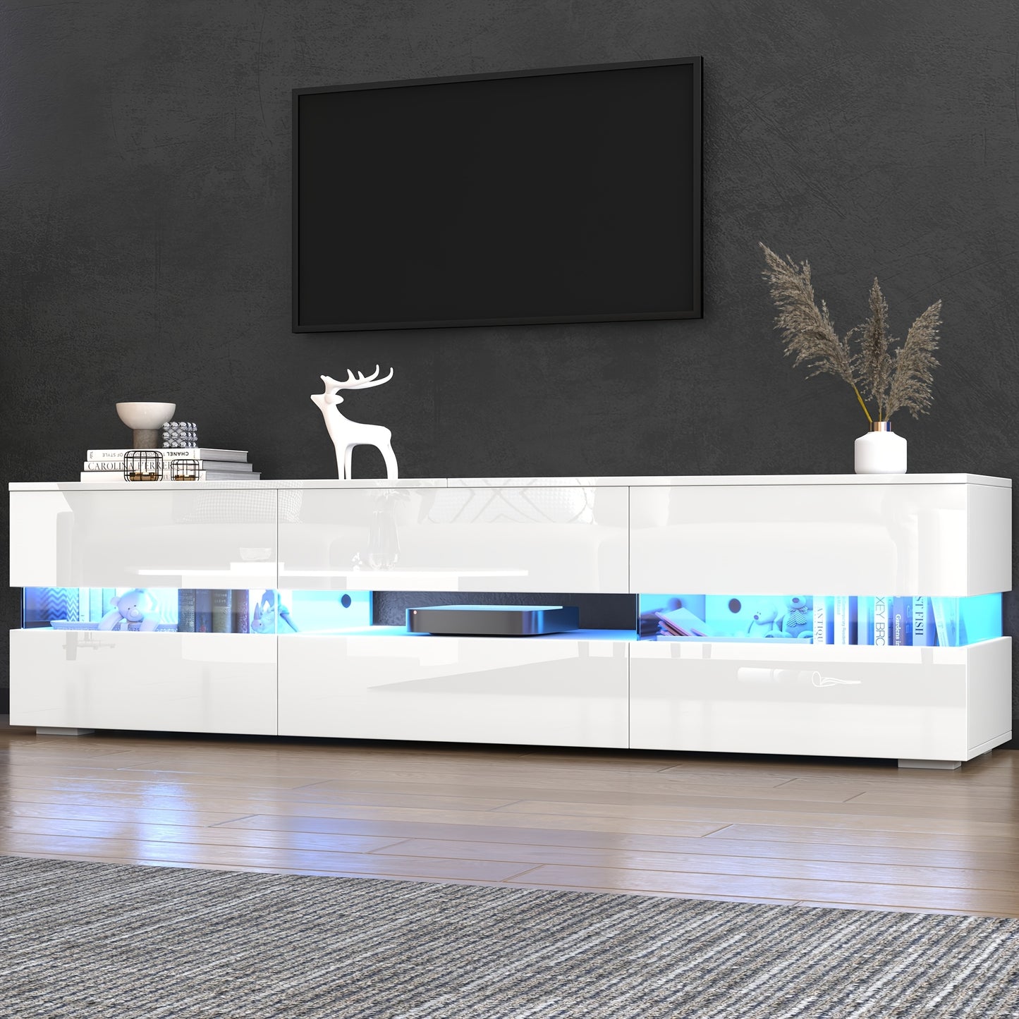 Tv-meubel – TV Kast – TV Meubel – TV Dressoir – Hoogglans Meubel – Wit Hoogglans – Geschikt Tot 70 Inch – Acrylglas Push-Open Systeem