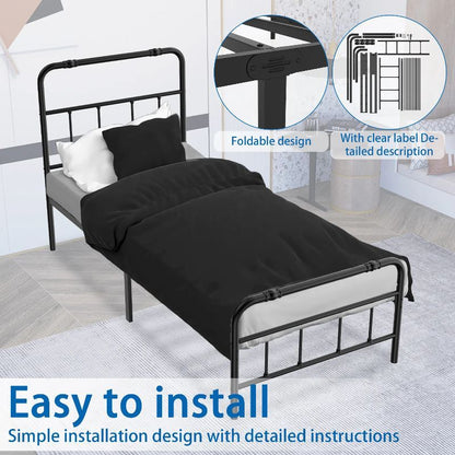 Bedframe – Metalen Bed – Stalen Bedframe – Tweepersoonsbed – Slaapkamerbed – 90x200 cm – Stevig Metalen Constructie – Inclusief Lattenbodem en Opbergruimte