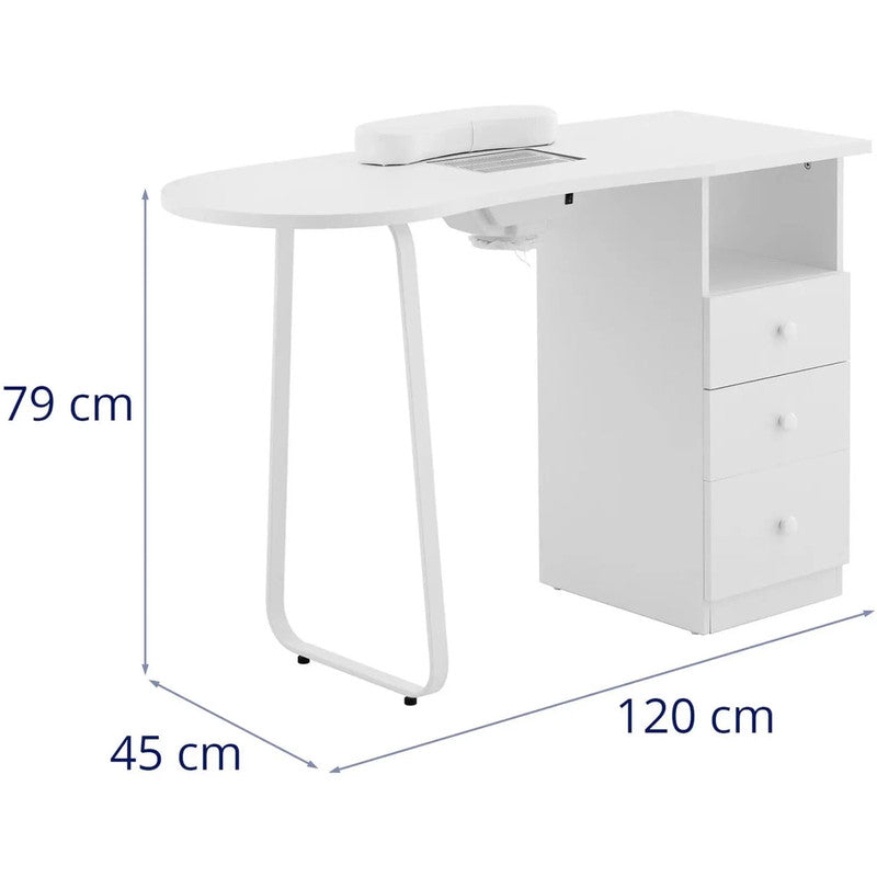 Cosmetic Manicure Desk with Dust Absorber, 120 x 45 cm - White - QUORE