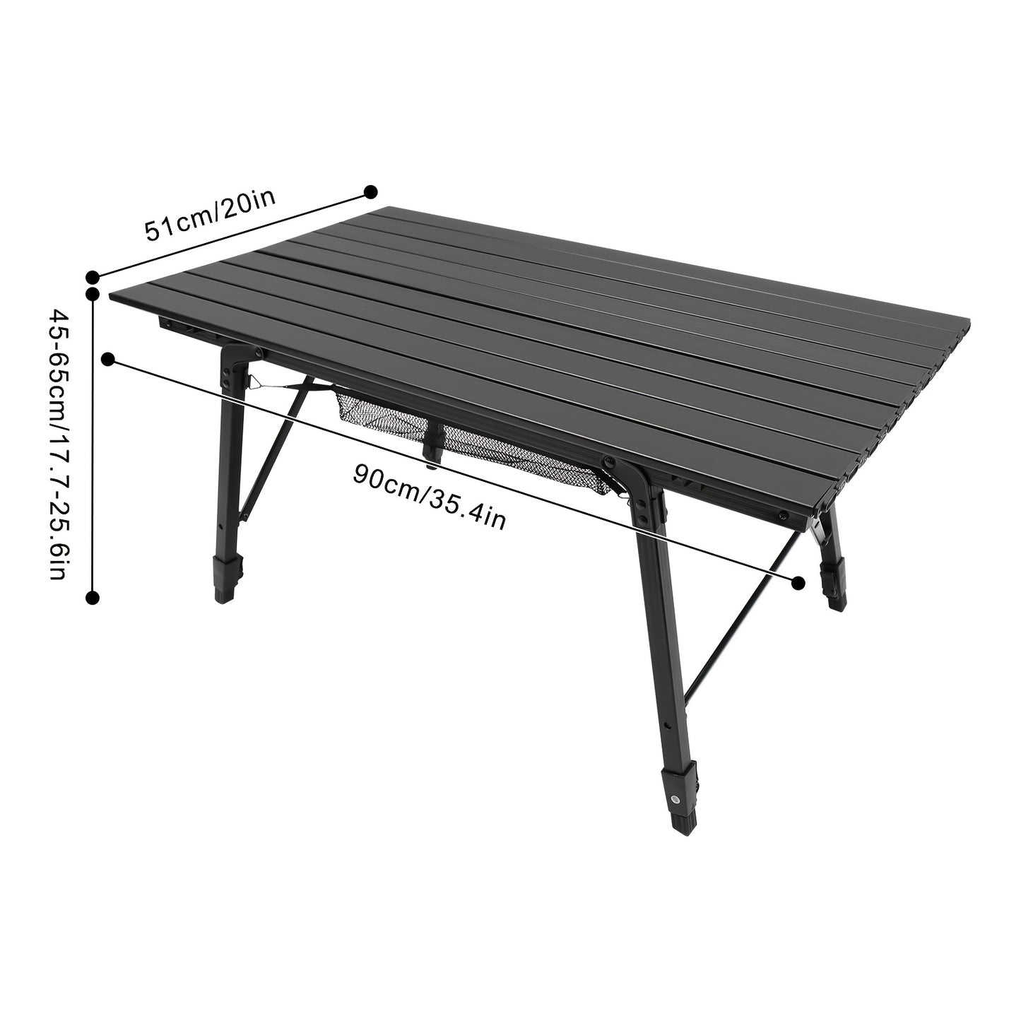 35.4*20*17.7 -25.6 Inch Folding Camping Table Aluminum Barbecue Table + Mesh Pocket For Camping, Fishing, Picnic, Barbecue, Party, Total Load Capacity 30.0 KG